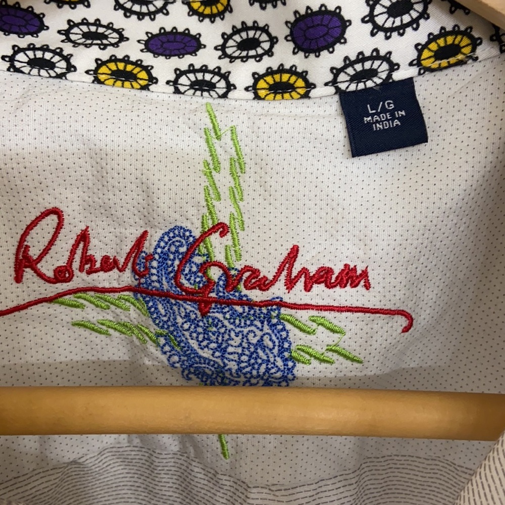 Robert Graham long sleeve shirt white gray large - Picture 6 of 7